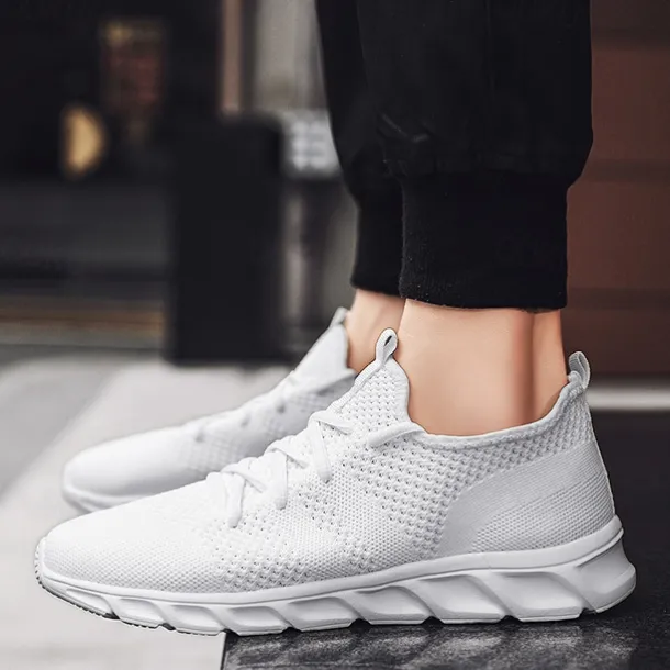 Men's Red Breathable Knit Sneakers - Lightweight Running Shoes with Cushioned Sole for Sports and Casual Wear