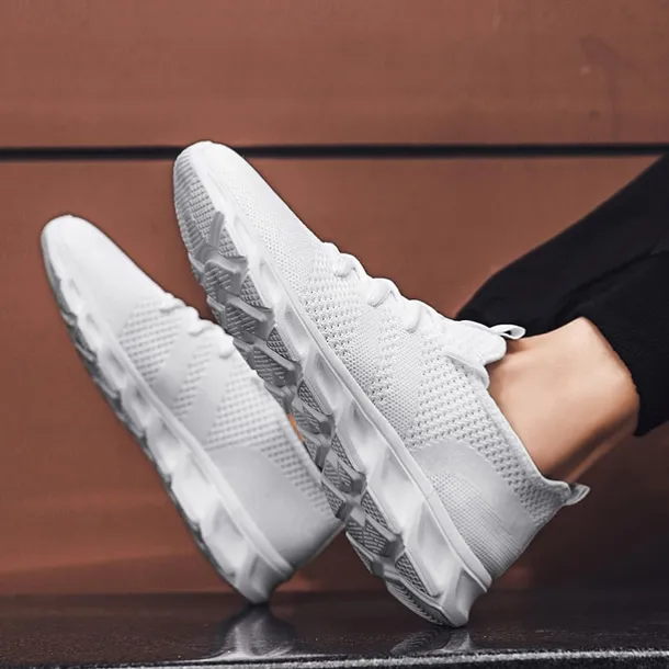 Men's Red Breathable Knit Sneakers - Lightweight Running Shoes with Cushioned Sole for Sports and Casual Wear