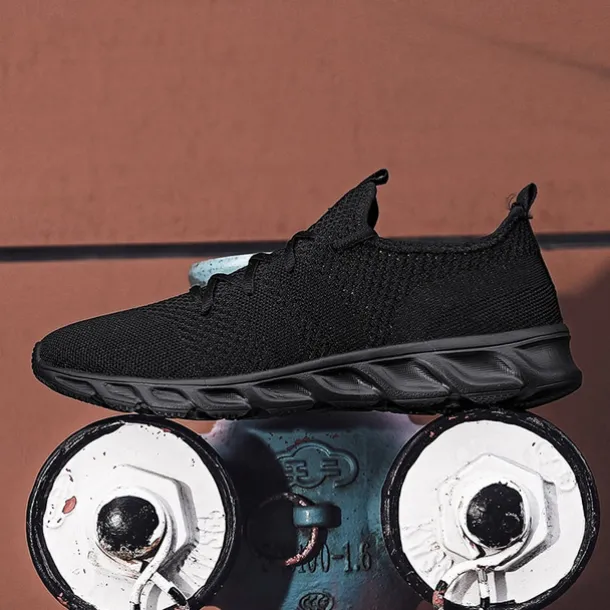 Men's Red Breathable Knit Sneakers - Lightweight Running Shoes with Cushioned Sole for Sports and Casual Wear