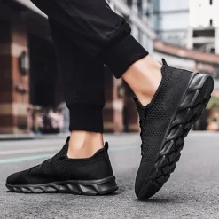 Men's Red Breathable Knit Sneakers - Lightweight Running Shoes with Cushioned Sole for Sports and Casual Wear