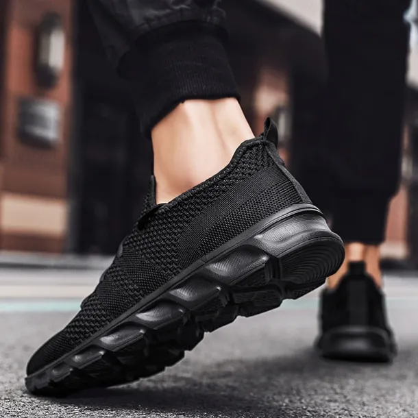 Men's Red Breathable Knit Sneakers - Lightweight Running Shoes with Cushioned Sole for Sports and Casual Wear