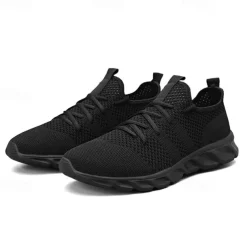 Men's Red Breathable Knit Sneakers - Lightweight Running Shoes with Cushioned Sole for Sports and Casual Wear