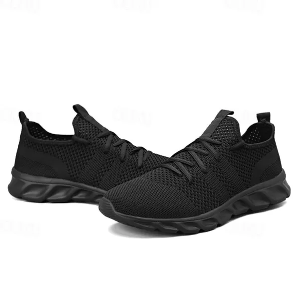 Men's Red Breathable Knit Sneakers - Lightweight Running Shoes with Cushioned Sole for Sports and Casual Wear