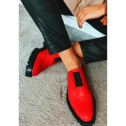 Men's Red Brogue Faux Leather Slip-On Shoes - Vintage Design with Elastic Gussets and Rugged Sole for Formal and Casual Occasions
