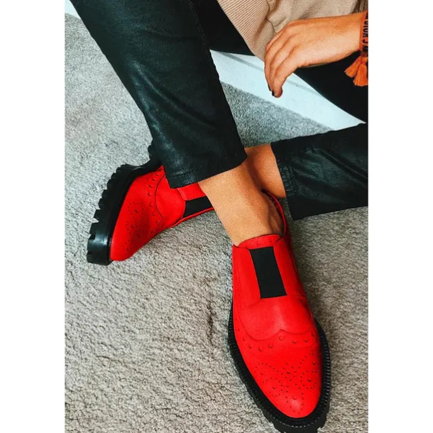 Men's Red Brogue Faux Leather Slip-On Shoes - Vintage Design with Elastic Gussets and Rugged Sole for Formal and Casual Occasions