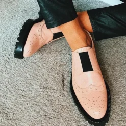 Men's Red Brogue Faux Leather Slip-On Shoes - Vintage Design with Elastic Gussets and Rugged Sole for Formal and Casual Occasions