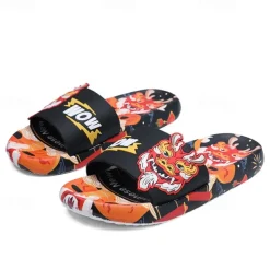 Men's Red Dragon Print Slide Sandals with 3D Dragon Design, Casual Style for Summer and Festivals