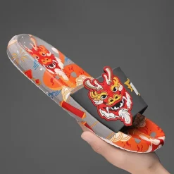 Men's Red Dragon Print Slide Sandals with 3D Dragon Design, Casual Style for Summer and Festivals