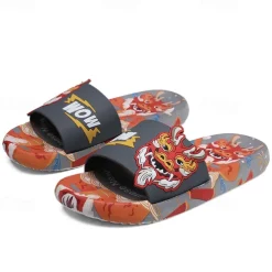 Men's Red Dragon Print Slide Sandals with 3D Dragon Design, Casual Style for Summer and Festivals