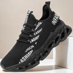 Men's Red Fashion Sneakers, Breathable Mesh Upper, Trendy Design with Bold 'FASHION' Print, Lightweight Sports Shoes for Casual and Everyday Wear