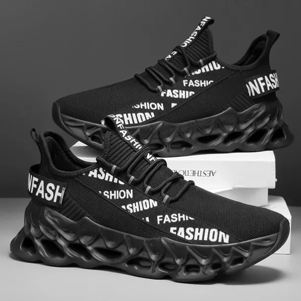 Men's Red Fashion Sneakers, Breathable Mesh Upper, Trendy Design with Bold 'FASHION' Print, Lightweight Sports Shoes for Casual and Everyday Wear