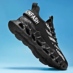 Men's Red Fashion Sneakers, Breathable Mesh Upper, Trendy Design with Bold 'FASHION' Print, Lightweight Sports Shoes for Casual and Everyday Wear