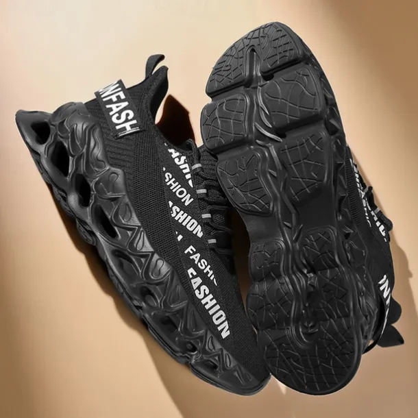 Men's Red Fashion Sneakers, Breathable Mesh Upper, Trendy Design with Bold 'FASHION' Print, Lightweight Sports Shoes for Casual and Everyday Wear