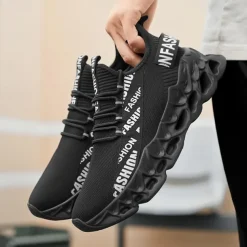 Men's Red Fashion Sneakers, Breathable Mesh Upper, Trendy Design with Bold 'FASHION' Print, Lightweight Sports Shoes for Casual and Everyday Wear