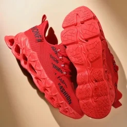 Men's Red Fashion Sneakers, Breathable Mesh Upper, Trendy Design with Bold 'FASHION' Print, Lightweight Sports Shoes for Casual and Everyday Wear