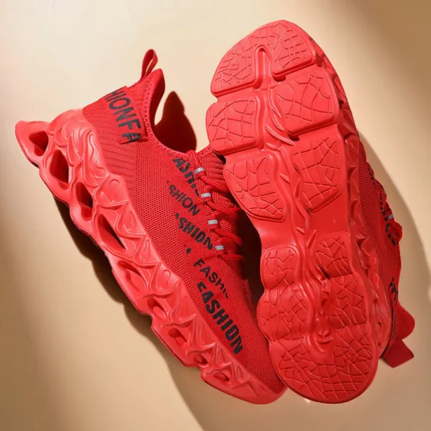 Men's Red Fashion Sneakers, Breathable Mesh Upper, Trendy Design with Bold 'FASHION' Print, Lightweight Sports Shoes for Casual and Everyday Wear