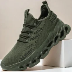 Men's Red Fashion Sneakers, Breathable Mesh Upper, Trendy Design with Bold 'FASHION' Print, Lightweight Sports Shoes for Casual and Everyday Wear