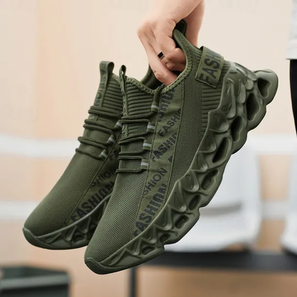 Men's Red Fashion Sneakers, Breathable Mesh Upper, Trendy Design with Bold 'FASHION' Print, Lightweight Sports Shoes for Casual and Everyday Wear