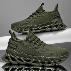 Men's Red Fashion Sneakers, Breathable Mesh Upper, Trendy Design with Bold 'FASHION' Print, Lightweight Sports Shoes for Casual and Everyday Wear