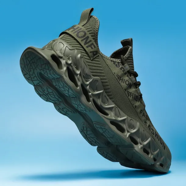 Men's Red Fashion Sneakers, Breathable Mesh Upper, Trendy Design with Bold 'FASHION' Print, Lightweight Sports Shoes for Casual and Everyday Wear