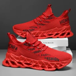 Men's Red Fashion Sneakers, Breathable Mesh Upper, Trendy Design with Bold 'FASHION' Print, Lightweight Sports Shoes for Casual and Everyday Wear