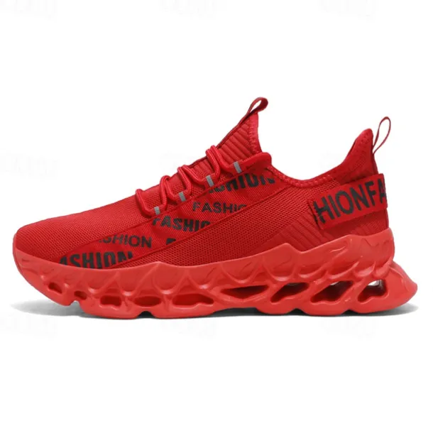 Men's Red Fashion Sneakers, Breathable Mesh Upper, Trendy Design with Bold 'FASHION' Print, Lightweight Sports Shoes for Casual and Everyday Wear