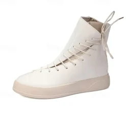 Men's Red Faux Leather High-Top Boots with Side Zipper and Lace-Up Design – Stylish Casual Footwear for Fall and Winter