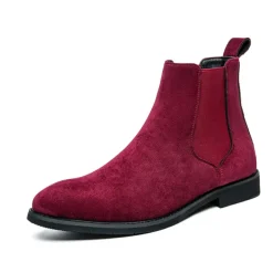 Men's Red Faux Suede Chelsea Boots with Elastic Side Panels - Ideal for Casual Outings, Evening Events, and Making a Stylish Statement