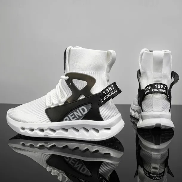 Men's Red High-Top Breathable Athletic Sneakers – Lightweight Knit Running Shoes with Cushioned Sole for Sports & Casual Wear