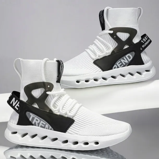 Men's Red High-Top Breathable Athletic Sneakers – Lightweight Knit Running Shoes with Cushioned Sole for Sports & Casual Wear