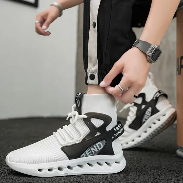 Men's Red High-Top Breathable Athletic Sneakers – Lightweight Knit Running Shoes with Cushioned Sole for Sports & Casual Wear