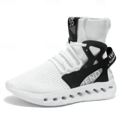 Men's Red High-Top Breathable Athletic Sneakers – Lightweight Knit Running Shoes with Cushioned Sole for Sports & Casual Wear