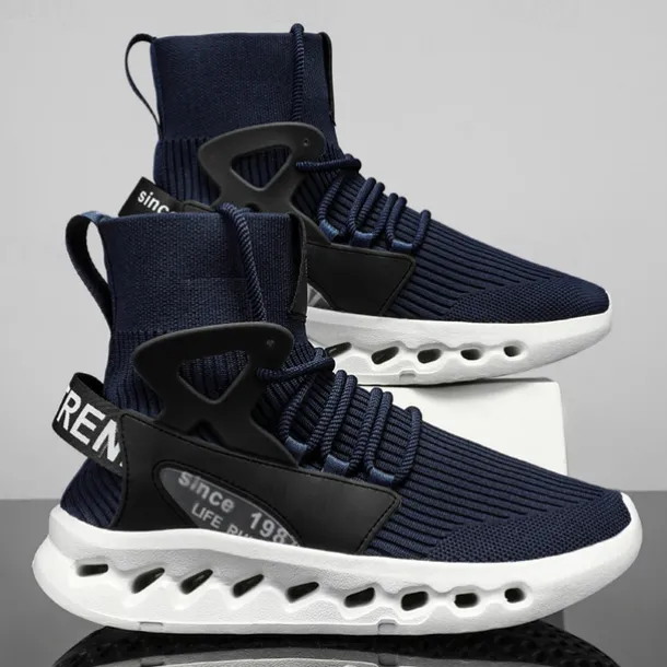 Men's Red High-Top Breathable Athletic Sneakers – Lightweight Knit Running Shoes with Cushioned Sole for Sports & Casual Wear