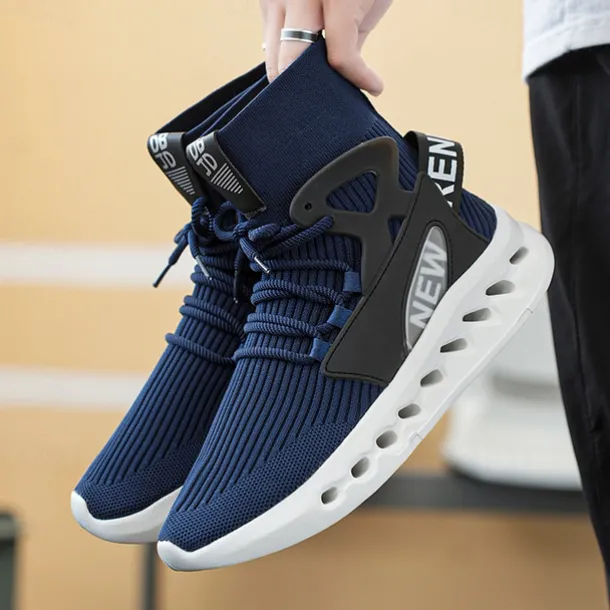 Men's Red High-Top Breathable Athletic Sneakers – Lightweight Knit Running Shoes with Cushioned Sole for Sports & Casual Wear