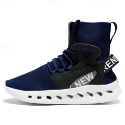 Men's Red High-Top Breathable Athletic Sneakers – Lightweight Knit Running Shoes with Cushioned Sole for Sports & Casual Wear