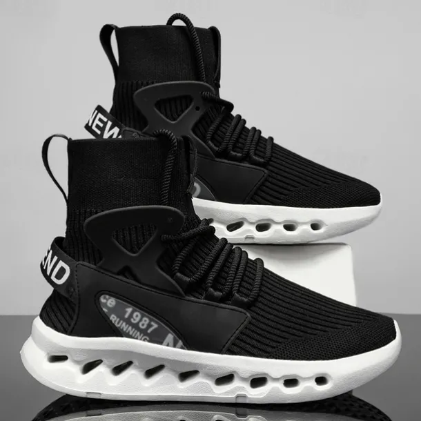 Men's Red High-Top Breathable Athletic Sneakers – Lightweight Knit Running Shoes with Cushioned Sole for Sports & Casual Wear