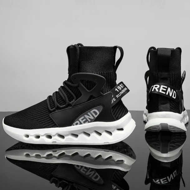 Men's Red High-Top Breathable Athletic Sneakers – Lightweight Knit Running Shoes with Cushioned Sole for Sports & Casual Wear