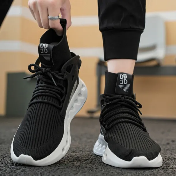 Men's Red High-Top Breathable Athletic Sneakers – Lightweight Knit Running Shoes with Cushioned Sole for Sports & Casual Wear