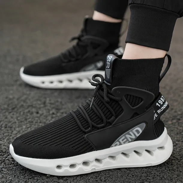 Men's Red High-Top Breathable Athletic Sneakers – Lightweight Knit Running Shoes with Cushioned Sole for Sports & Casual Wear