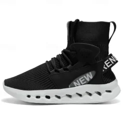 Men's Red High-Top Breathable Athletic Sneakers – Lightweight Knit Running Shoes with Cushioned Sole for Sports & Casual Wear