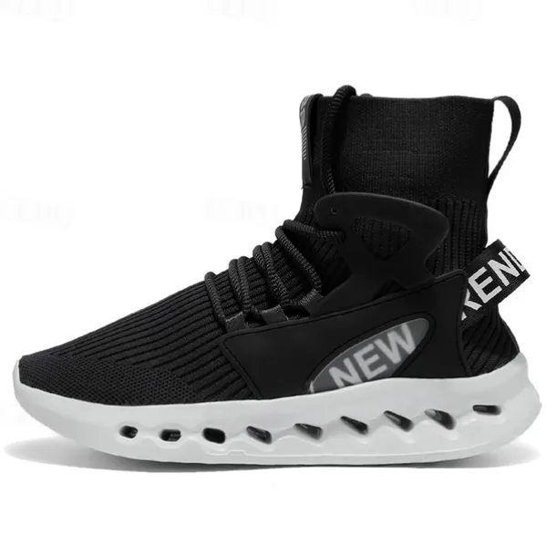 Men's Red High-Top Breathable Athletic Sneakers – Lightweight Knit Running Shoes with Cushioned Sole for Sports & Casual Wear