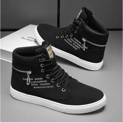 Men's Red High-Top Sneakers – Lace-Up Casual Ankle Boots with Zipper Detail and Stylish Print