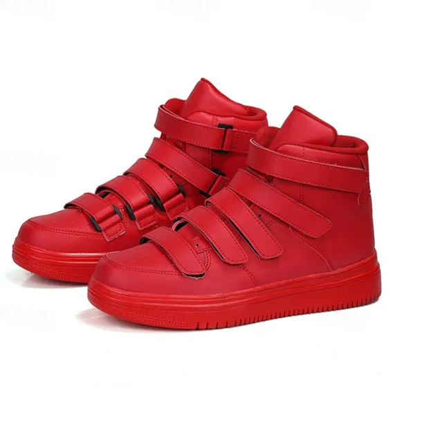 Men's Red High-Top Velcro Sneakers with Non-Slip Sole - Stylish Casual Footwear
