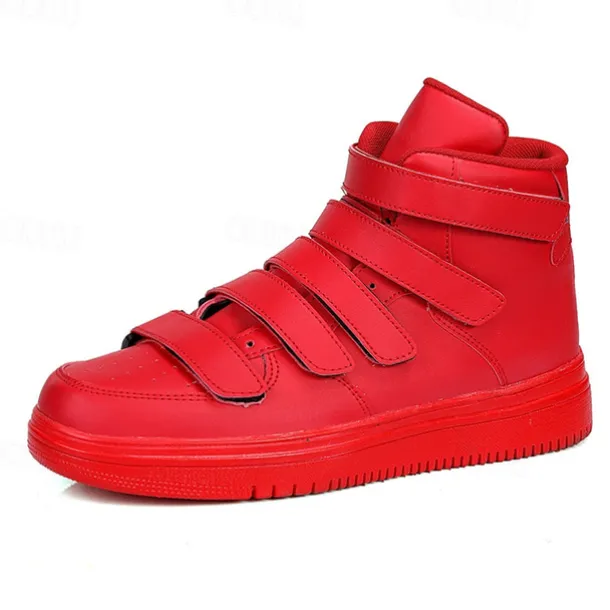 Men's Red High-Top Velcro Sneakers with Non-Slip Sole - Stylish Casual Footwear