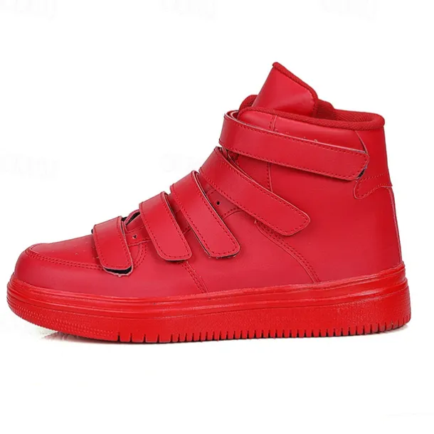 Men's Red High-Top Velcro Sneakers with Non-Slip Sole - Stylish Casual Footwear