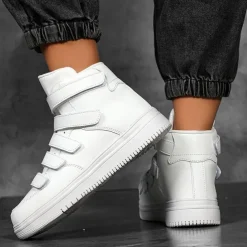 Men's Red High-Top Velcro Sneakers with Non-Slip Sole - Stylish Casual Footwear