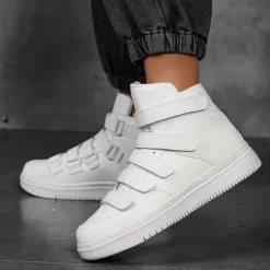 Men's Red High-Top Velcro Sneakers with Non-Slip Sole - Stylish Casual Footwear