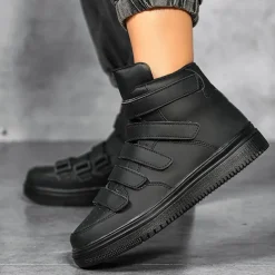 Men's Red High-Top Velcro Sneakers with Non-Slip Sole - Stylish Casual Footwear