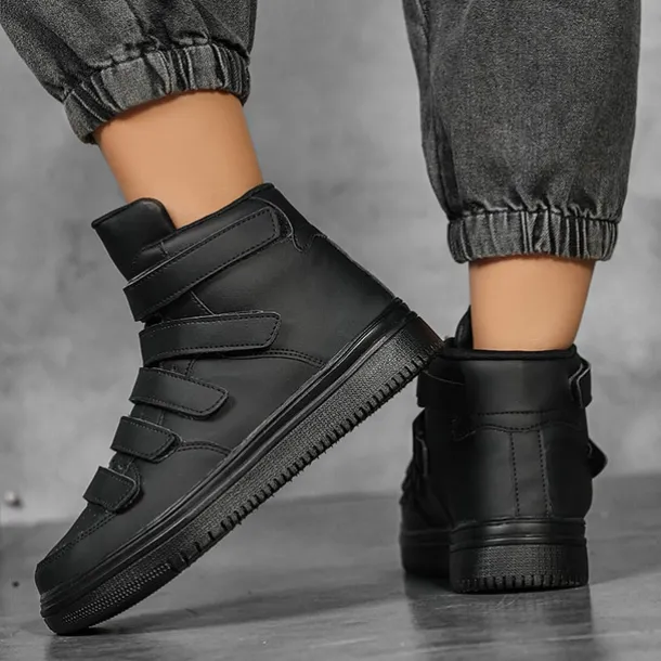 Men's Red High-Top Velcro Sneakers with Non-Slip Sole - Stylish Casual Footwear