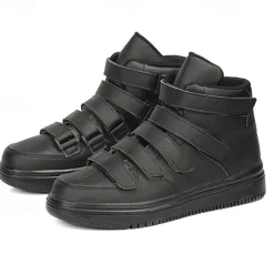 Men's Red High-Top Velcro Sneakers with Non-Slip Sole - Stylish Casual Footwear